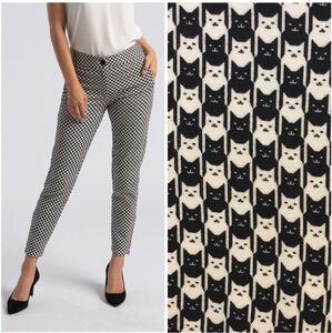 Betabrand Black and White Novelty Checkered Cat Print Ankle Zip Skinny Pants SP